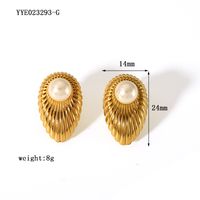 1 Pair Elegant Nordic Style French Style Geometric Plating Inlay 304 Stainless Steel Freshwater Pearl 18K Gold Plated Ear Studs sku image 2