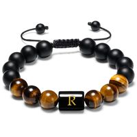 Retro Round Letter Tiger Eye Beaded Women's Bracelets sku image 18