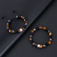 Retro Round Natural Stone Obsidian Beaded Men's Bracelets main image 1