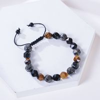 Retro Round Natural Stone Tiger Eye Obsidian Beaded Men's Bracelets main image 1