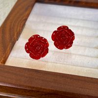 1 Pair Simple Style Rose Synthetic Resin Ear Studs main image 4