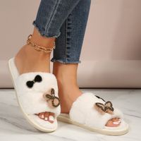 Women's Casual Rabbit Butterfly Bow Knot Sequins Rhinestone Open Toe Plush Slippers main image 3