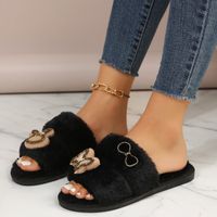 Women's Casual Rabbit Butterfly Bow Knot Sequins Rhinestone Open Toe Plush Slippers sku image 9