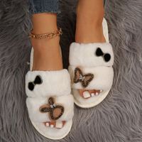Women's Casual Rabbit Butterfly Bow Knot Sequins Rhinestone Open Toe Plush Slippers main image 5