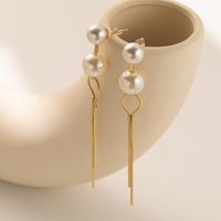 1 Pair Sweet Simple Style Round Tassel Tassel Plating Imitation Pearl Copper Drop Earrings main image 4