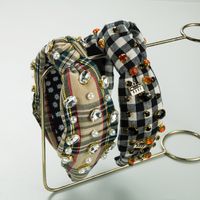 Classical Plaid Checkered Cloth Inlay Glass Hair Band main image 1