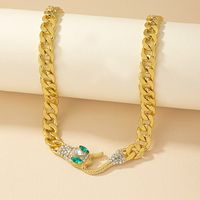 Retro Cool Style Snake Alloy Plating Inlay Artificial Rhinestones 14k Gold Plated Women's Necklace main image 4