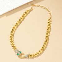 Rétro Style Cool Serpent Alliage Placage Incruster Strass Artificiels Plaqué Or 14k Femmes Collier main image 3