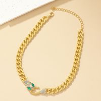 Retro Cool Style Snake Alloy Plating Inlay Artificial Rhinestones 14k Gold Plated Women's Necklace main image 3