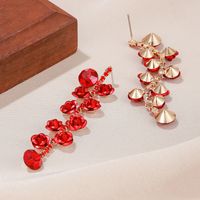 1 Paire Style Ig Brillant Rose Placage Incruster Strass Strass Artificiels Plaqué Or Boucles D'oreilles main image 5