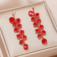 1 Pair Ig Style Shiny Rose Plating Inlay Rhinestone Artificial Rhinestones Gold Plated Drop Earrings main image 1