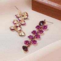 1 Paire Style Ig Brillant Rose Placage Incruster Strass Strass Artificiels Plaqué Or Boucles D'oreilles main image 2