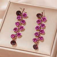 1 Paire Style Ig Brillant Rose Placage Incruster Strass Strass Artificiels Plaqué Or Boucles D'oreilles main image 3