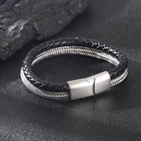 Business Classic Style Streetwear Solid Color Stainless Steel Leather Men's Bangle main image 5