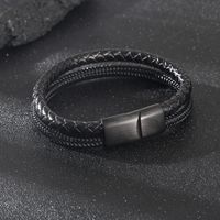 Business Classic Style Streetwear Solid Color Stainless Steel Leather Men's Bangle main image 4