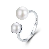 Casual Moon Sterling Silver Artificial Pearls Zircon Open Rings In Bulk sku image 2