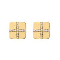 1 Pair Casual Modern Style Round Square Flower Plating Inlay Copper Zircon 18k Gold Plated Ear Studs main image 10