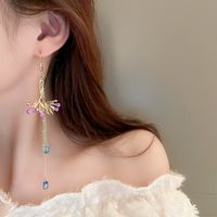 Fashion Alloy Diamond-studded Geometric Earrings Long Tassel Flower Earrings sku image 3