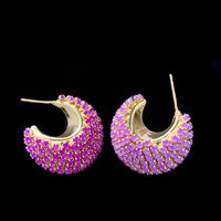 1 Pair Vintage Style Solid Color Inlay Copper Rhinestones Hoop Earrings main image 6