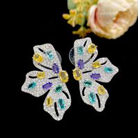1 Pair Exaggerated Butterfly Inlay Copper Zircon Earrings main image 4