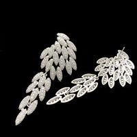 1 Pair Vintage Style Solid Color Feather Inlay Copper Zircon Drop Earrings main image 4