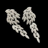 1 Pair Vintage Style Solid Color Feather Inlay Copper Zircon Drop Earrings main image 3