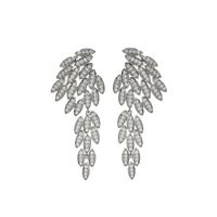 1 Pair Vintage Style Solid Color Feather Inlay Copper Zircon Drop Earrings main image 5