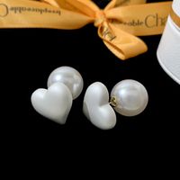1 Pair Sweet Simple Style Heart Shape Plating Imitation Pearl Alloy Ear Studs main image 2