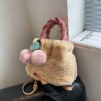 Women's All Seasons Plush Solid Color Elegant Bucket Magnetic Buckle Shoulder Bag Handbag Bucket Bag sku image 3