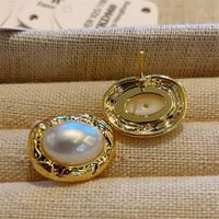 1 Pair Retro Oval Plating Inlay Copper Artificial Pearls Ear Studs main image 3