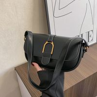 Women's Medium All Seasons Pu Leather Solid Color Basic Streetwear Oval Flip Cover Shoulder Bag Underarm Bag sku image 1
