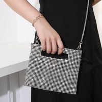 Silver Black Rose Red Pu Leather Glittery Square Evening Bags main image 4