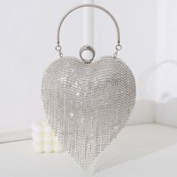 Silver Black Gold Pu Leather Heart Shape Tassel Heart-shaped Evening Bags sku image 1