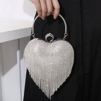 Silver Black Gold Pu Leather Heart Shape Tassel Heart-shaped Evening Bags main image 1