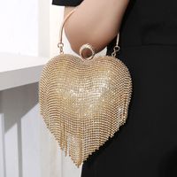 Silver Black Gold Pu Leather Heart Shape Tassel Heart-shaped Evening Bags main image 6