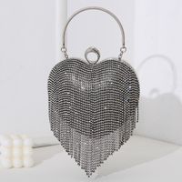 Silver Black Gold Pu Leather Heart Shape Tassel Heart-shaped Evening Bags sku image 2