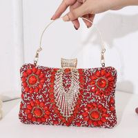 Silver Black Red Pu Leather Flower Square Evening Bags sku image 3