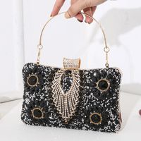 Silver Black Red Pu Leather Flower Square Evening Bags sku image 2