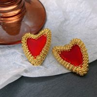 1 Pair Retro Heart Shape Copper Ear Studs sku image 2