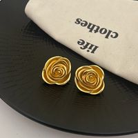 1 Pair Vintage Style Solid Color Flower Plating Copper Gold Plated Ear Studs sku image 1