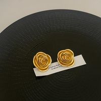 1 Pair Vintage Style Solid Color Flower Plating Copper Gold Plated Ear Studs main image 2