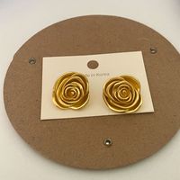 1 Pair Vintage Style Solid Color Flower Plating Copper Gold Plated Ear Studs main image 1