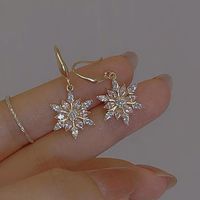 Wholesale Jewelry Vintage Style Simple Style Solid Color Snowflake Alloy Zircon Plating Inlay Drop Earrings main image 1