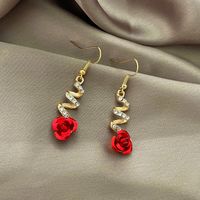 1 Pair Vintage Style Flower Tassel Plating Inlay Alloy Rhinestones Drop Earrings main image 5