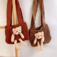 Kid's Small Knit Bear Cute Square Open Shoulder Bag Crossbody Bag main image 3