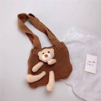 Kid's Small Knit Bear Cute Square Open Shoulder Bag Crossbody Bag sku image 1