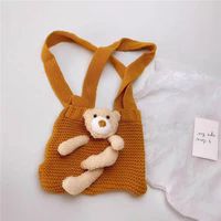 Kid's Small Knit Bear Cute Square Open Shoulder Bag Crossbody Bag sku image 3