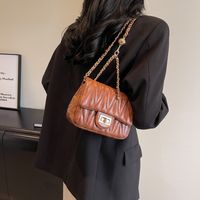 Women's All Seasons Pu Leather Stripe Solid Color Vintage Style Sewing Thread Square Lock Clasp Shoulder Bag main image 4