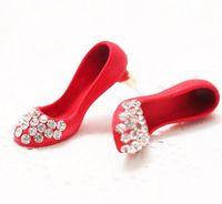 1 Pair Sweet High Heel Inlay Alloy Rhinestones Ear Studs main image 1