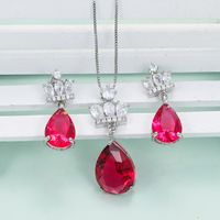 Ig Style Water Droplets Crown Copper Plating Inlay Artificial Gemstones Zircon Earrings Necklace main image 1